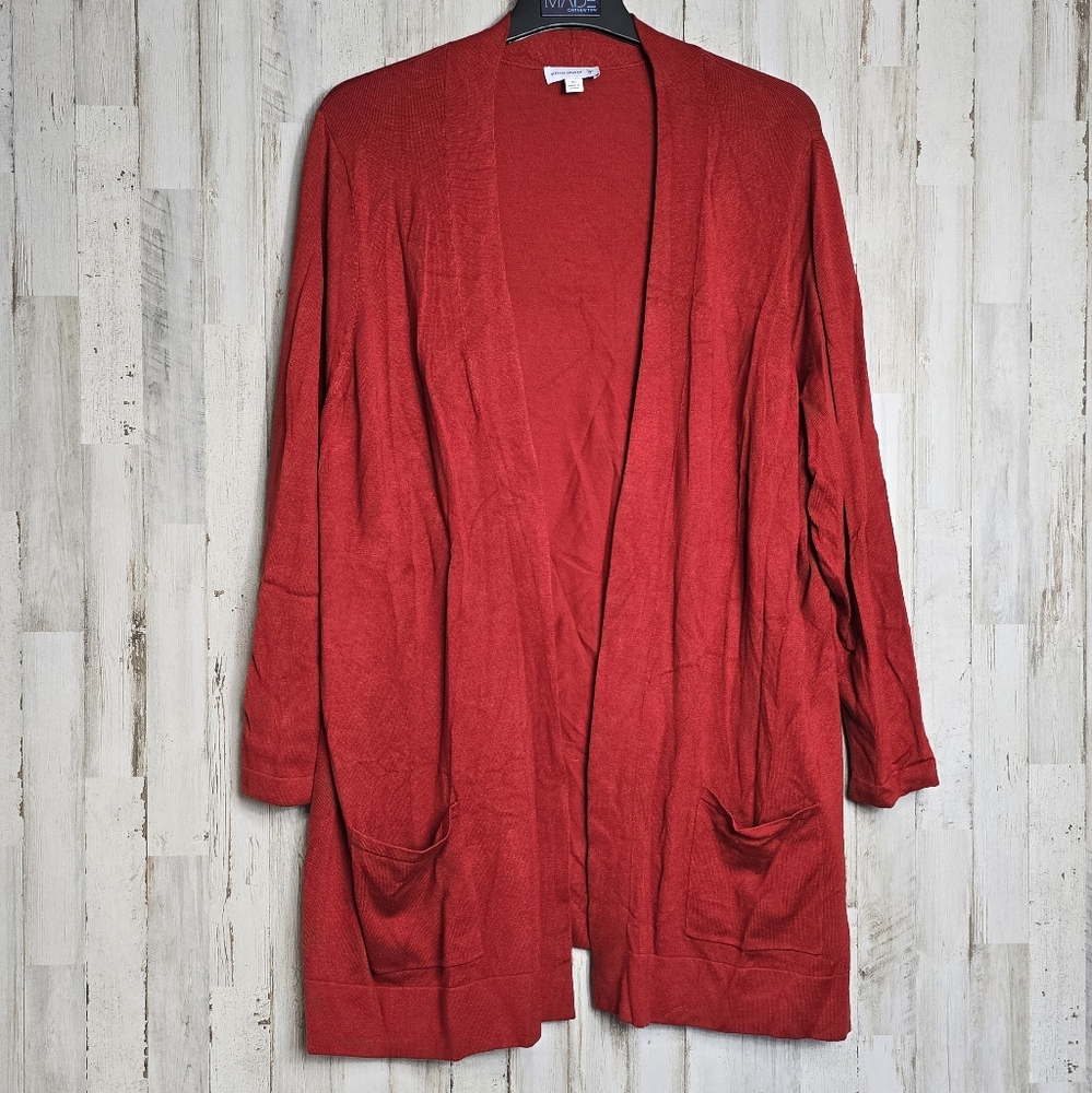 Susan Graver Women's 3X Red Open Front Cardigan Pockets